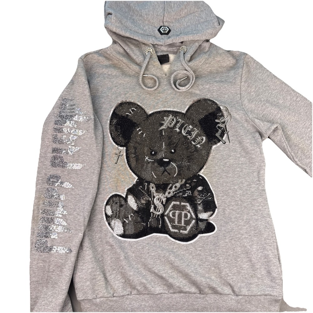 PHILIPP PLEIN Teddy Bear Sweatshirt Gray‎ RARE! Embellished Crystals